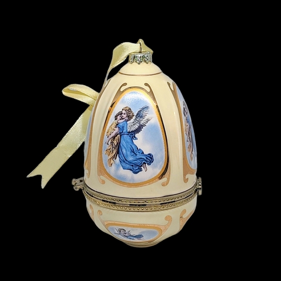 Mr. Christmas Musical Egg Ornament Music Box Porcelain Valerie Parr Hill Angels - Picture 7 of 12
